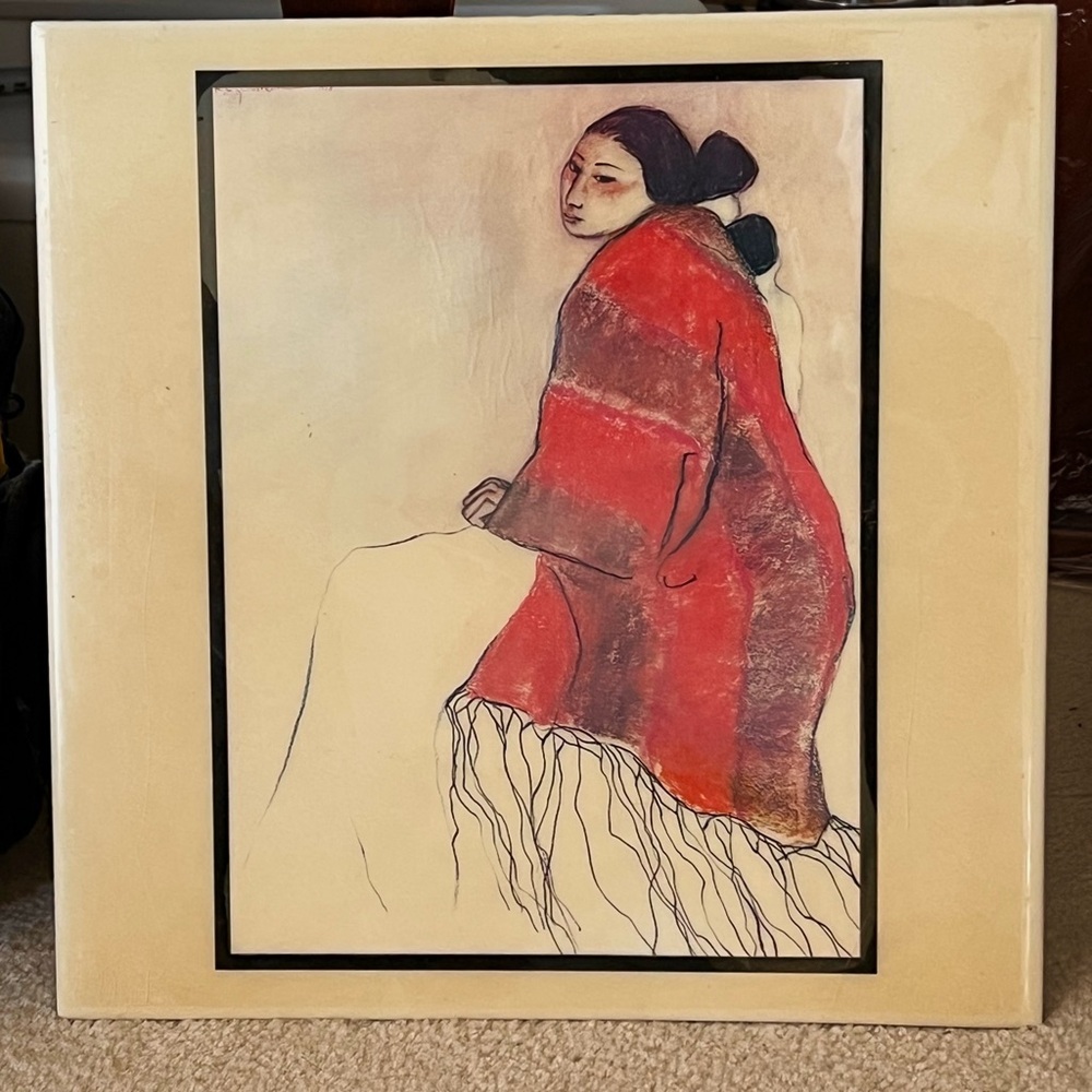 R.C. Gorman Large Glazed Ceramic Tile 1978 Santa Fe Woman Wall Decor